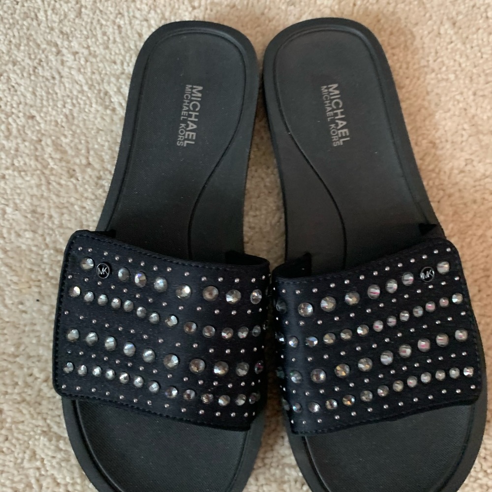 Michael Kors black slides with rhinestones
